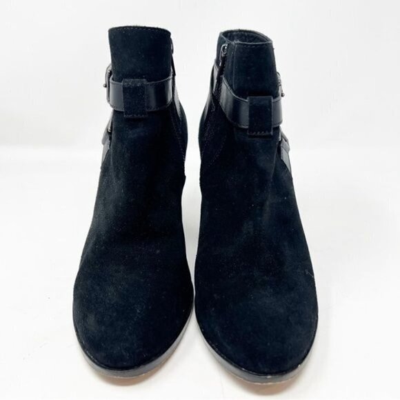 COLE HAAN BLACK SUEDE STRAP DETAIL SIDE ZIP MINNA BOOTIE WOMENS SZ 8.5 - Picture 3 of 9